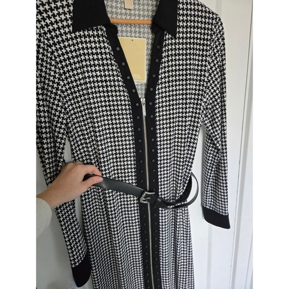 NWT Michael Kors Houndstooth Collar Belted Dress Office Corpcore Stretch Size‎ L - Picture 3 of 10